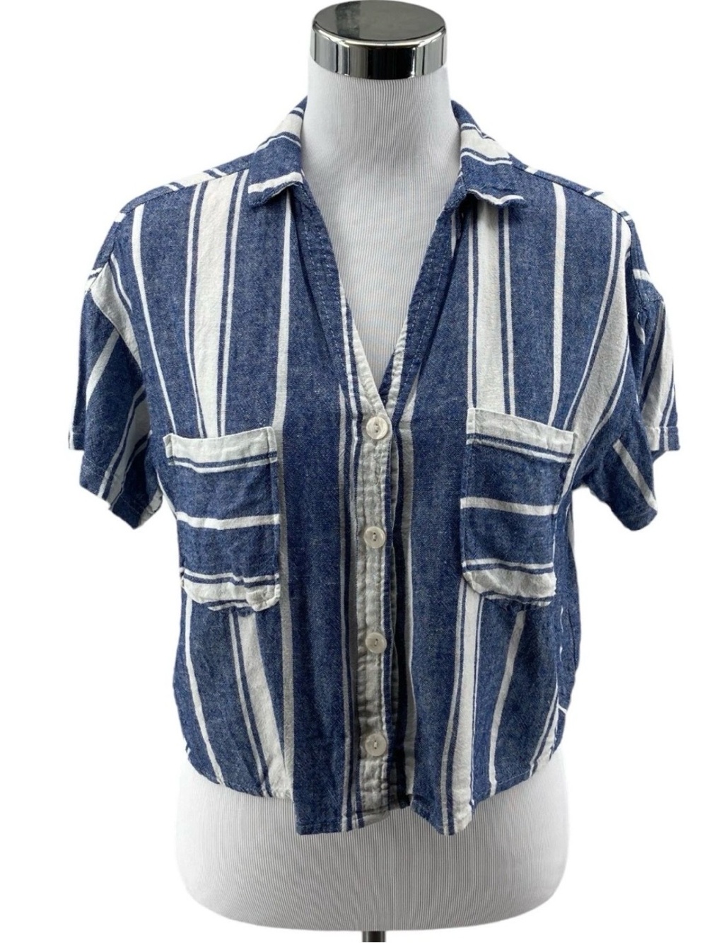 Laundry By Shelli Segal Blue and White Striped Button-Front Top - Picture 9 of 9